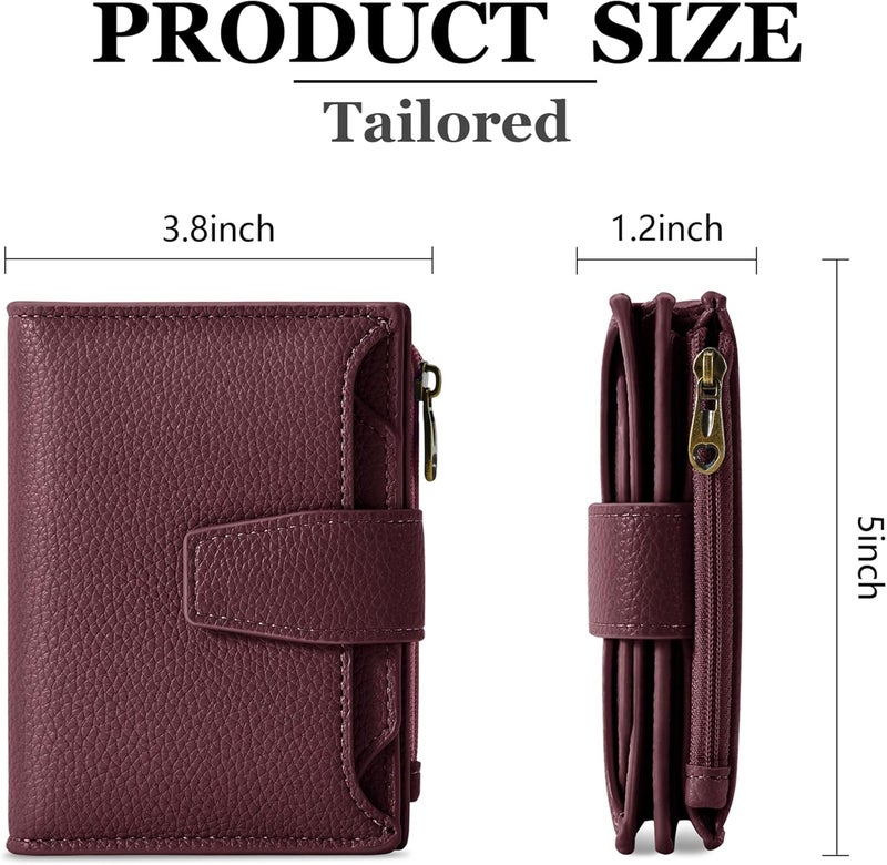 Airkit Small Wallet Women RFID Blocking Soft Leather Bifold Compact Card Holder Wallet for Women with Zipper Coin Pocket 4 ID Window - Image 3